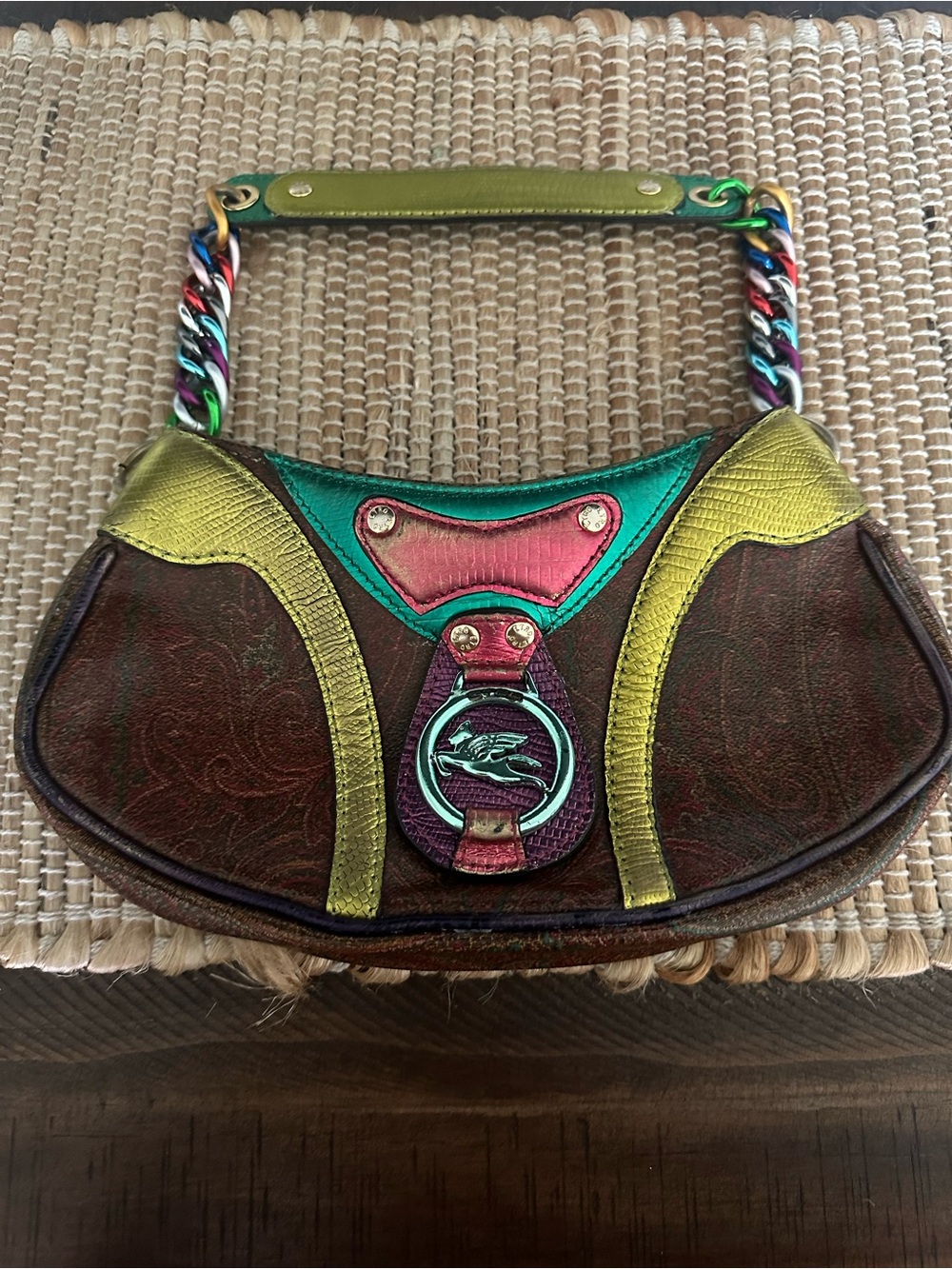 ETRO Milano Multicolor Metallic Accent Shoulder Bag with Chain Handle